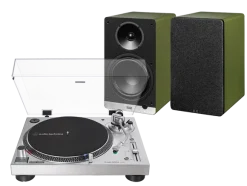 Audio-Technica AT-LP120X-USB (srebrny) + ConneX DCB61 (oliwkowy)