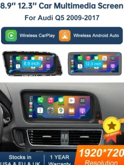 8,9-calowy dotykowy ekran multimedialny Road Top do Audi Q5 2009-2017 z funkcją Airplay, Miracast, bezprzewodowym Carplay i Android Auto