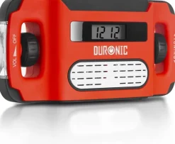Duronic APEX Radio pogodowe z wyświetlaczem i latarką | zasilane solarnie dynamo lub USB | przenośne radio turystyczne na korbkę solarne z zegarem |..
