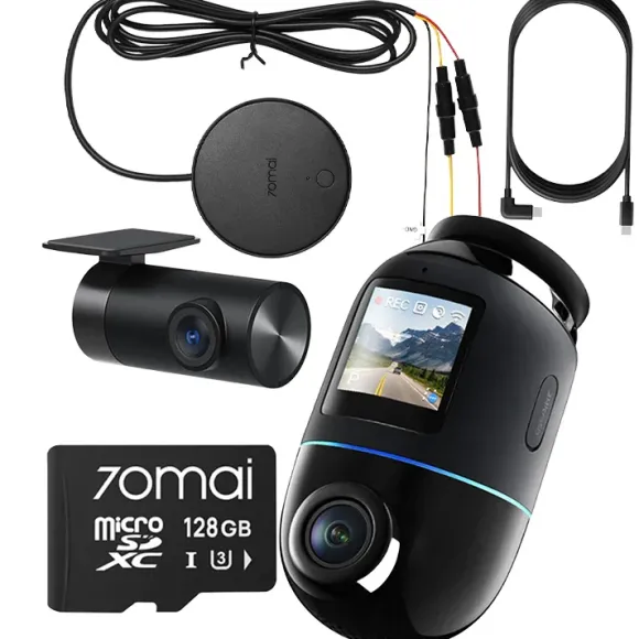 70mai 4K Omni X800 set Czarna + karta 70mai microSD 128GB + UP04