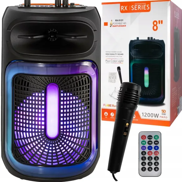 Mocny Przenośny Głośnik Boombox Bluetooth Usb Sd Aux Radio Mikrofon Karaoke