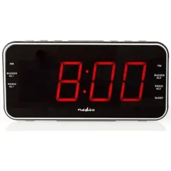 NEDIS Nedis CLAR004BK cyfrowy budzik radiowy | LED 1,8 cala | UKW | 20 wstępnie ustawionych stacji radiowych | powtarzanie budzenia
