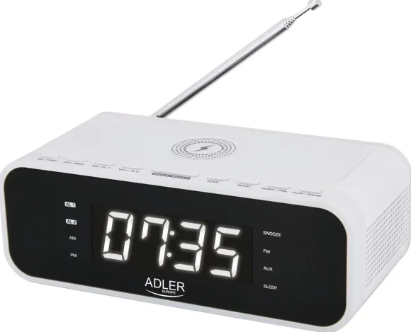 Radiobudzik z ładowarką bezprzewodową Adler AD 1192W Bluetooth AUX - biały