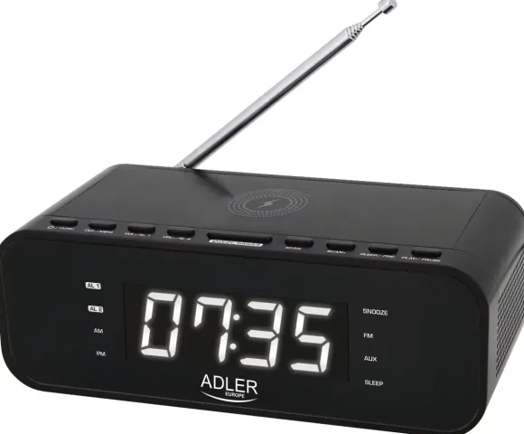 Radiobudzik z ładowarką bezprzewodową Adler AD 1192B Bluetooth AUX - czarny
