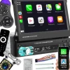 RADIO SAMOCHODOWE ODTWARZACZ 1DIN 7'' BT WYSUWANY EKRAN DOTYKOWY APPLE CARPLAY ANDROID AUTO MIRROR LINK KAMERA COFANIA