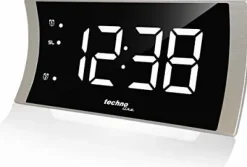 Technoline WT949 nowoczesny radiobudzik LED Curved z temperaturą, nastrojowym światłem i przyłączem USB do ładowania